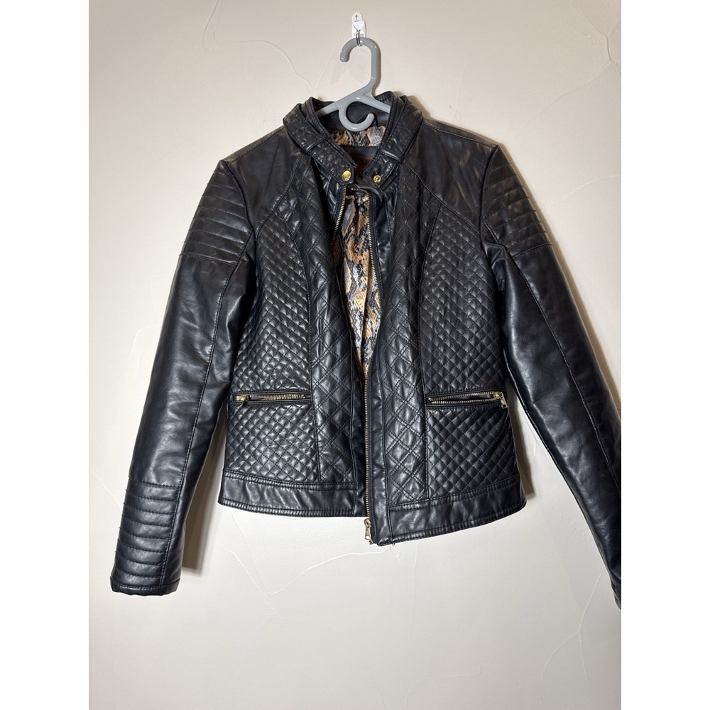 BB Winter Jacket Medium Faux Vegan‎ Leather Full Zip Quilter Mito Biker